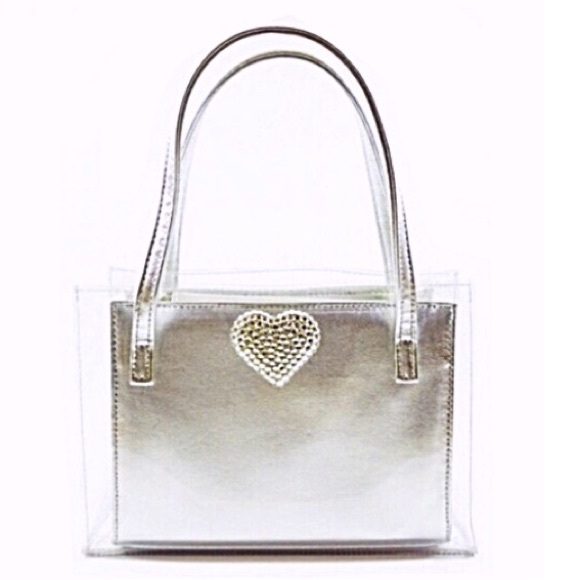 Stuart Weitzman Bag Vintage PVC Clear  Vinyl & Leather handbag Heart Crystal - Picture 4 of 4